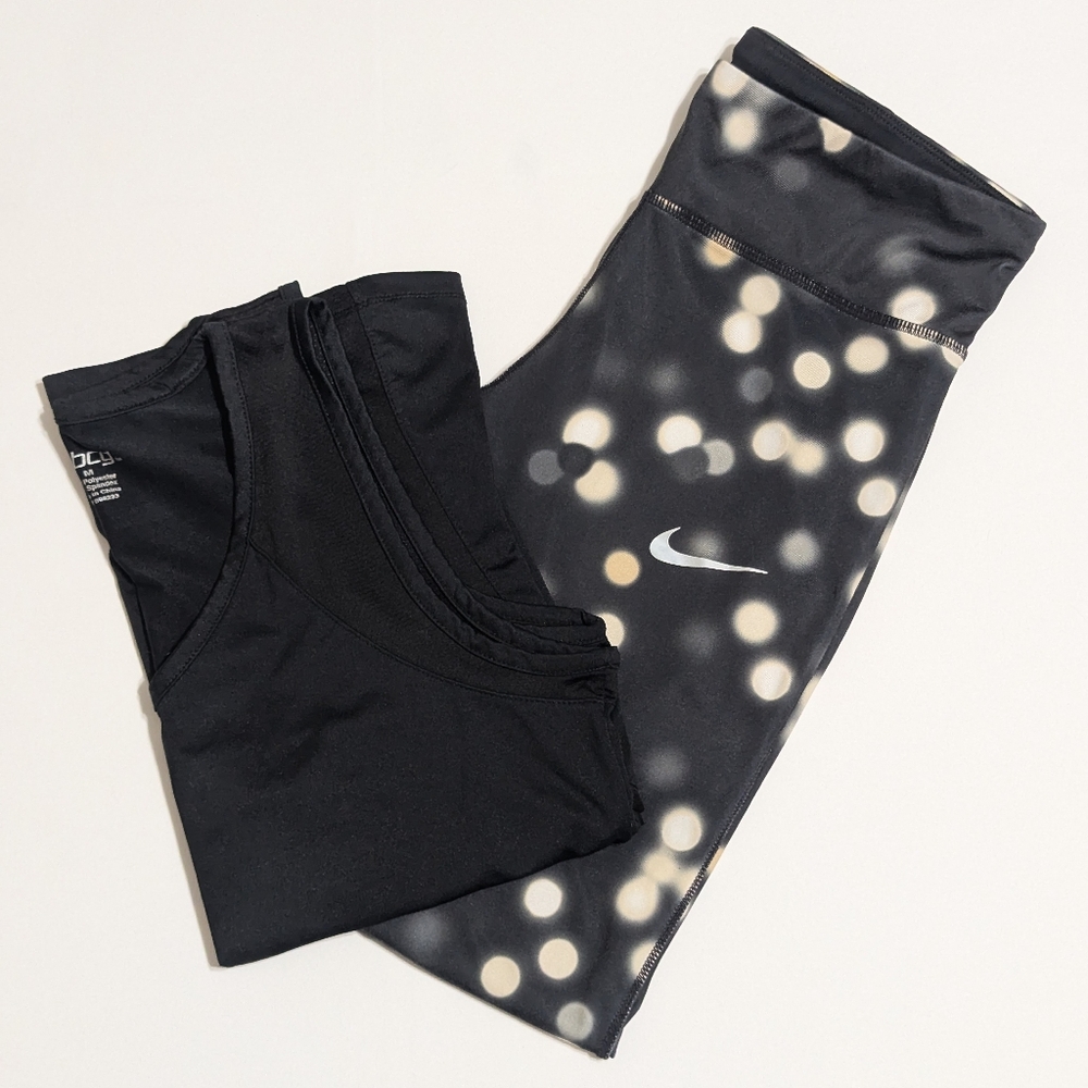 Nike Essential Right Fit Running Leggings & BCG Dri-fit Stretch Shirt Size: M